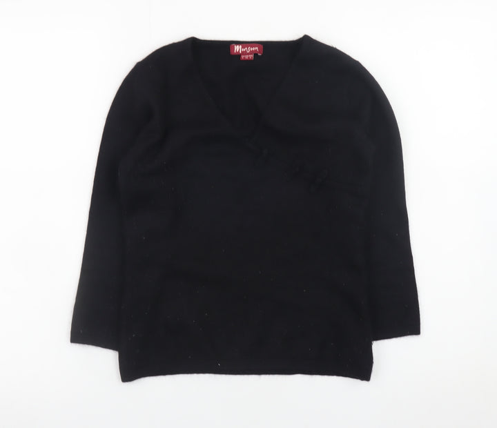 Monsoon Women’s Black Angora V-Neck 3/4 Sleeve Pullover Jumper Size 8