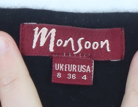 Monsoon Women’s Black Angora V-Neck 3/4 Sleeve Pullover Jumper Size 8