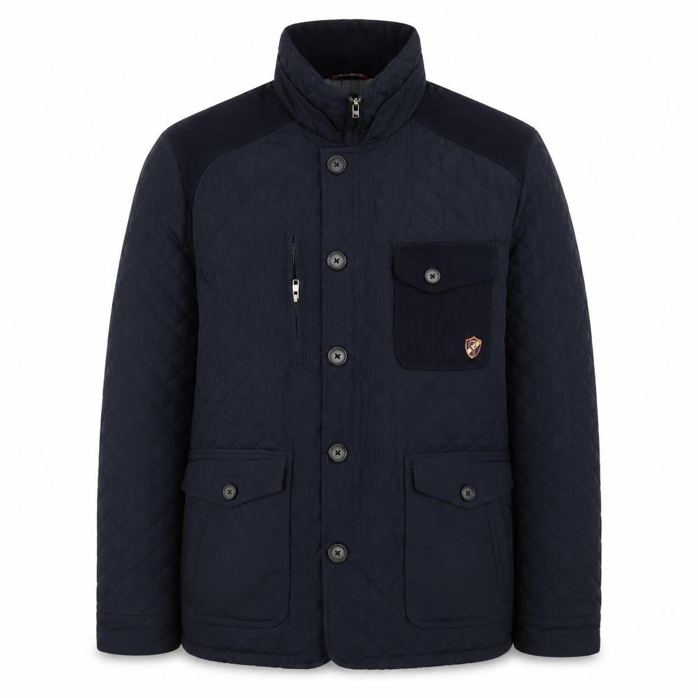 Front view of Saint Jude Men's Blue Quilted Mid-Length Jacket XL Polyester