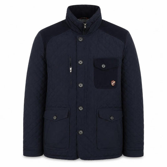 Front view of Saint Jude Men's Blue Quilted Mid-Length Jacket XL Polyester