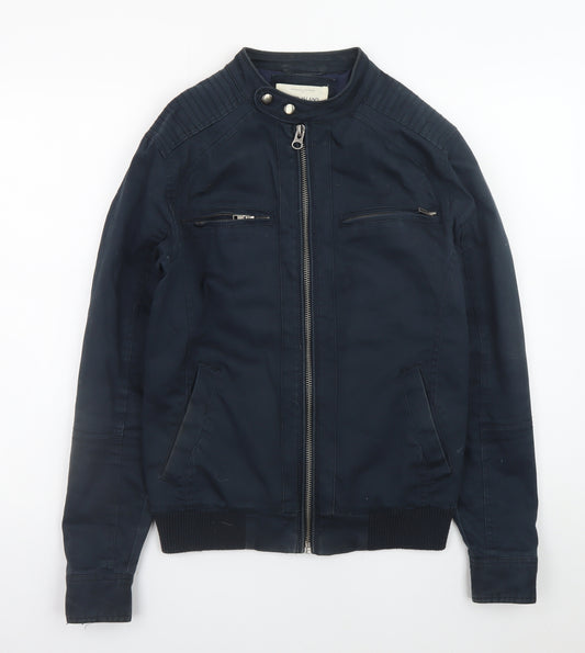 River Island Men's Blue Cotton Biker Jacket Size S