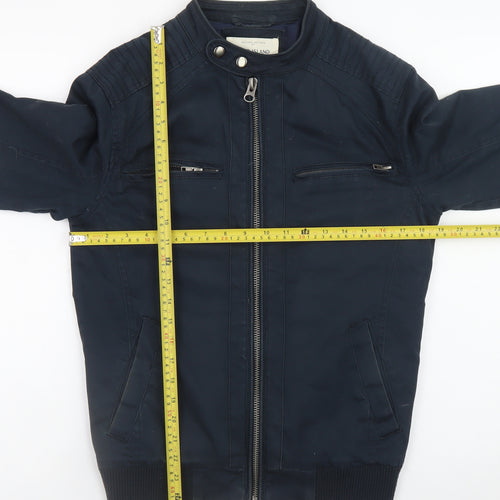 River Island Men's Blue Cotton Biker Jacket Size S