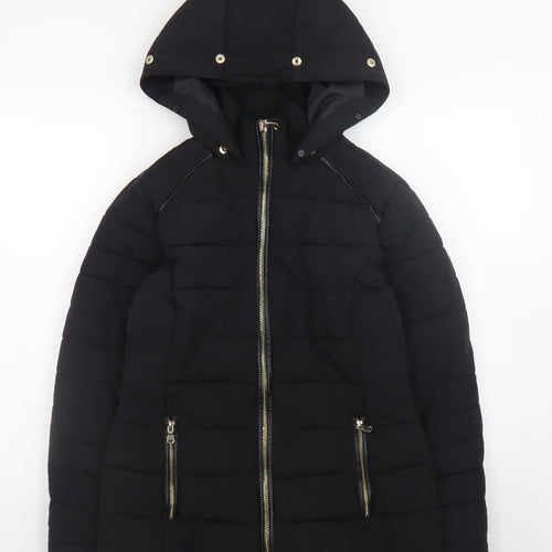 Miss Selfridge Women’s Black Hooded Puffer Jacket Size 8
