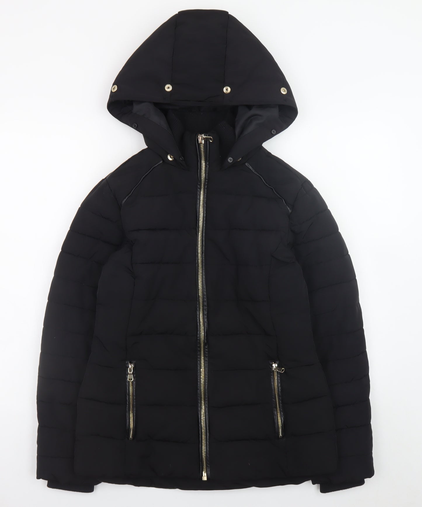 Miss Selfridge Women’s Black Hooded Puffer Jacket Size 8