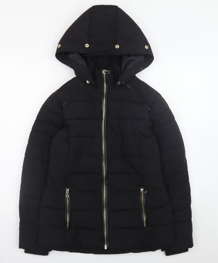 Miss Selfridge Women’s Black Hooded Puffer Jacket Size 8