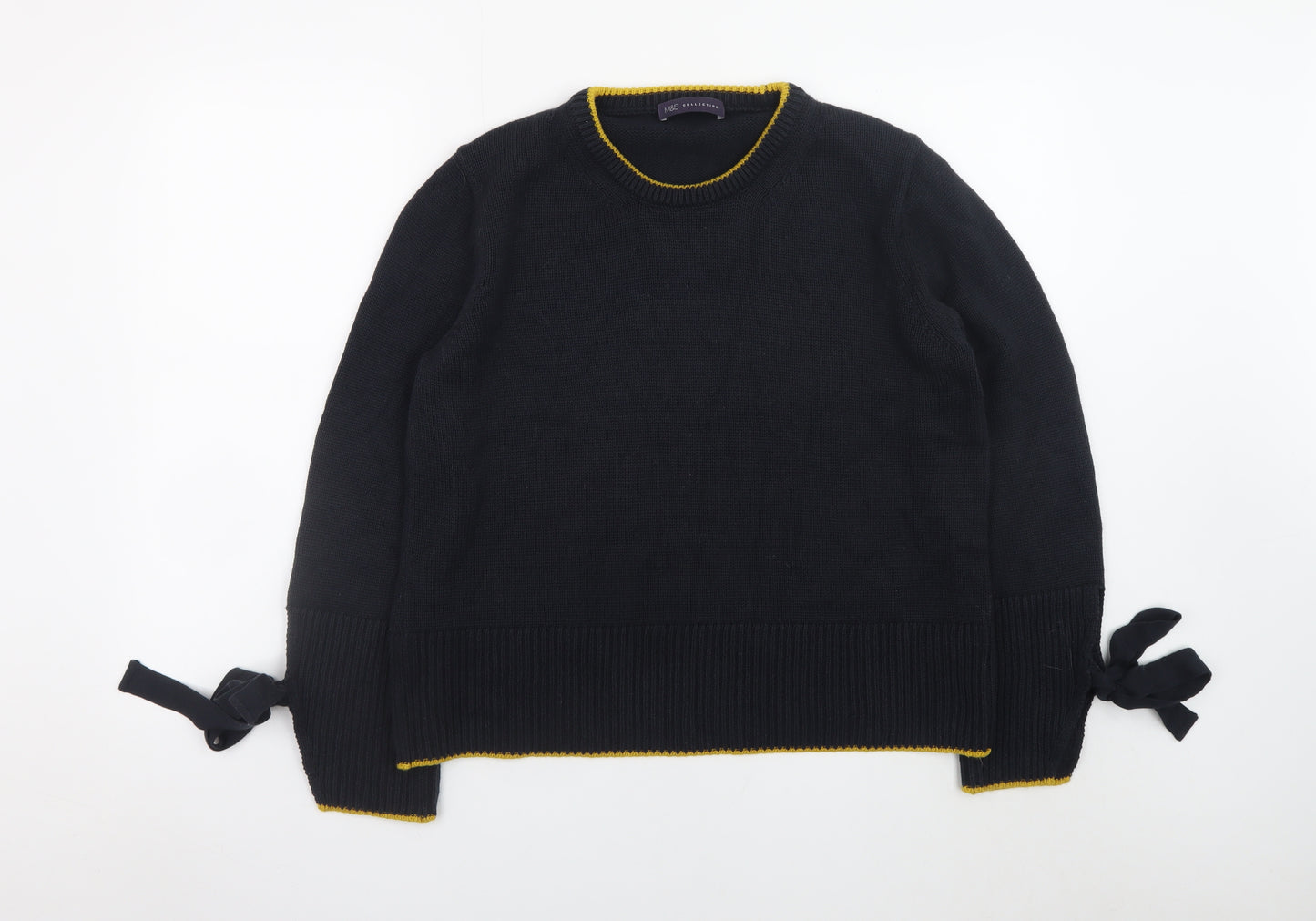 Marks and Spencer Women's Black Crew Neck Knit Bow Jumper Size L