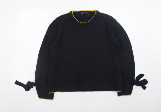 Marks and Spencer Women's Black Crew Neck Knit Bow Jumper Size L