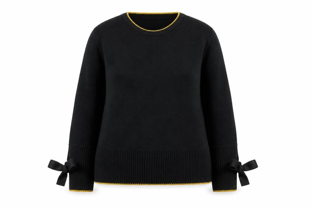 Front view of Marks & Spencer Women's Black Crew Neck Knit Bow Jumper, size L