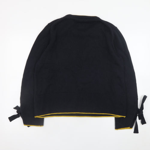 Marks and Spencer Women's Black Crew Neck Knit Bow Jumper Size L