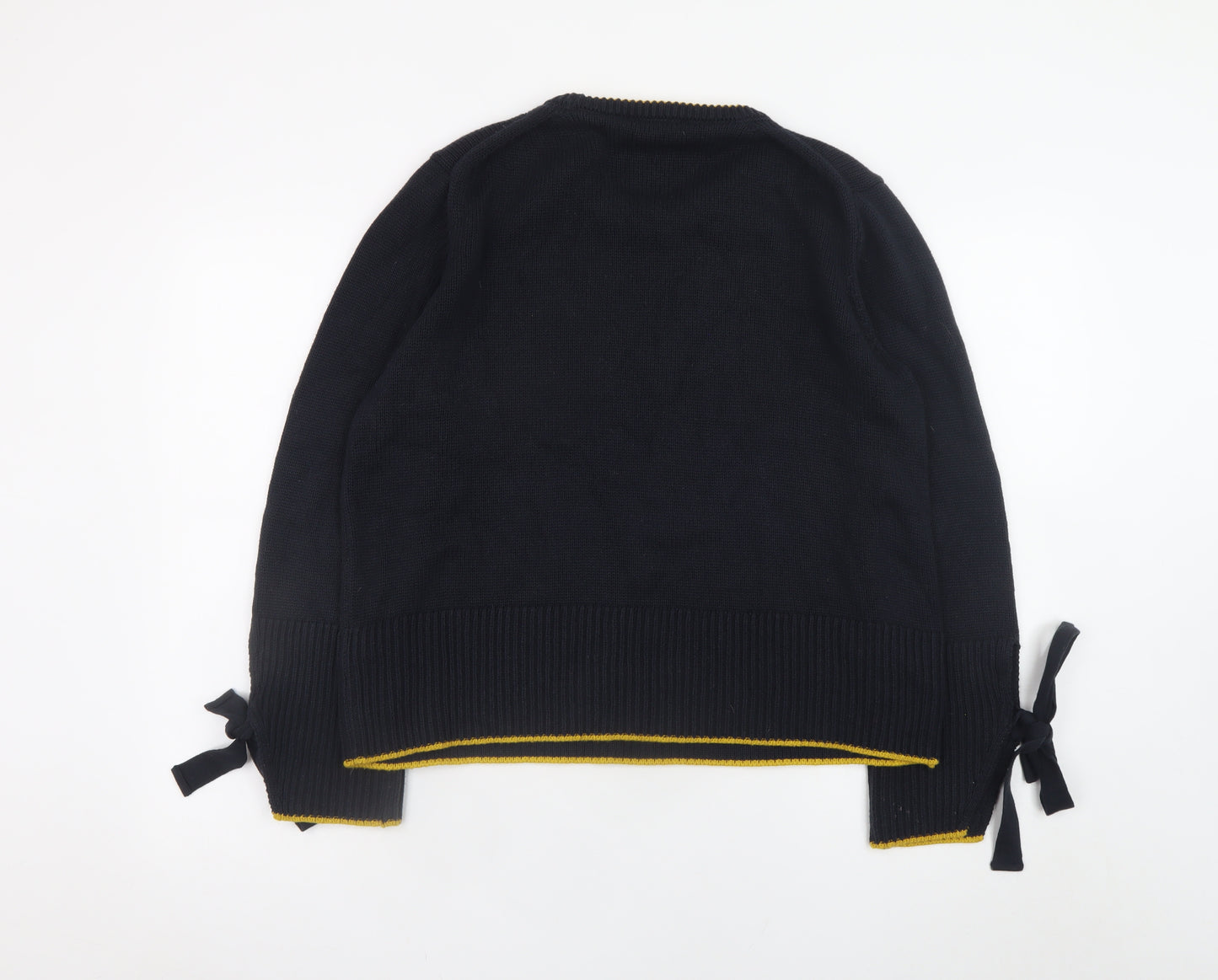 Marks and Spencer Women's Black Crew Neck Knit Bow Jumper Size L