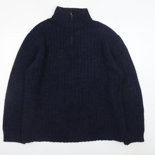 Marks and Spencer Men’s Blue 2XL Ribbed Half Zip Jumper