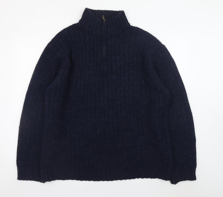 Marks and Spencer Men’s Blue 2XL Ribbed Half Zip Jumper