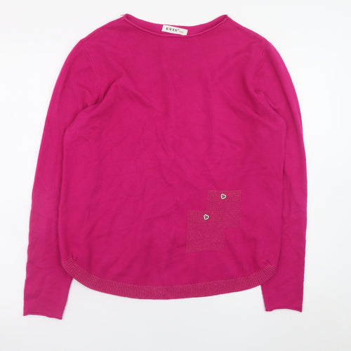 EVIS Womens Pink Long Sleeve Crew Neck Knit Jumper S