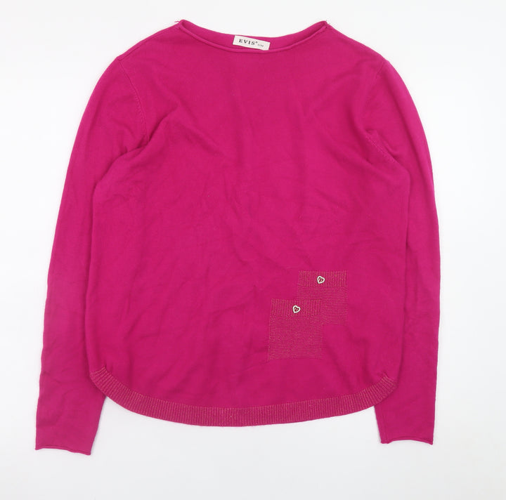 EVIS Womens Pink Long Sleeve Crew Neck Knit Jumper S