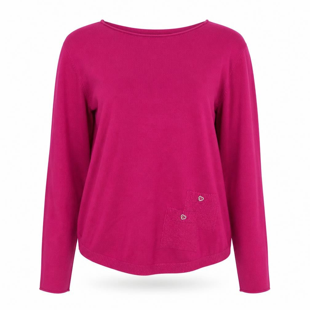Front view of EVIS women’s pink long sleeve crew neck knit jumper s
