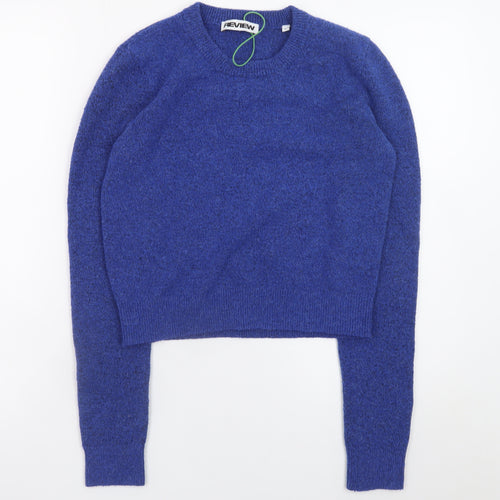 Review Womens Blue Crew Neck Knit Jumper L Long Sleeve Pullover