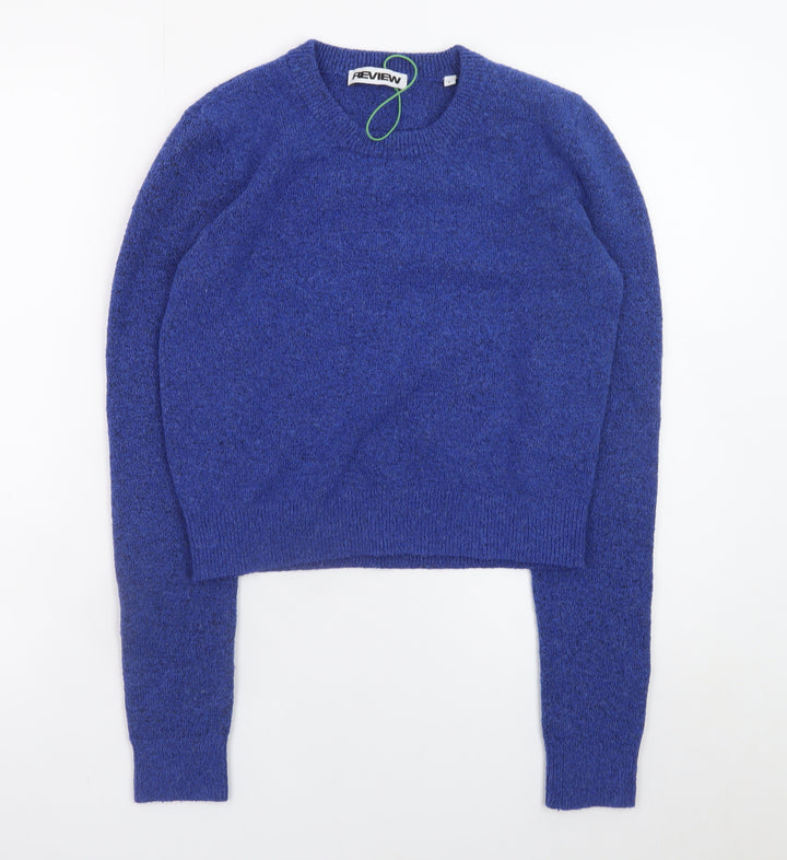 Review Womens Blue Crew Neck Knit Jumper L Long Sleeve Pullover