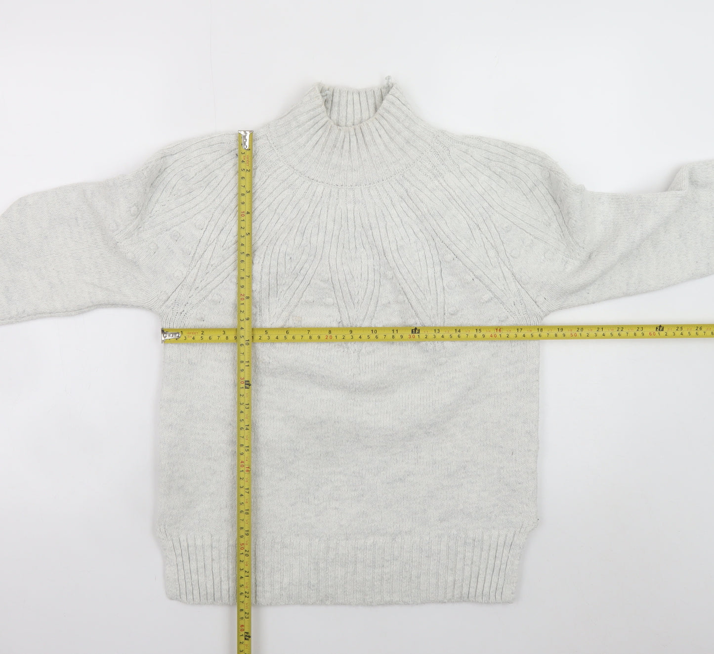 Marks and Spencer Women’s Grey High Neck Cable Knit Jumper Size S