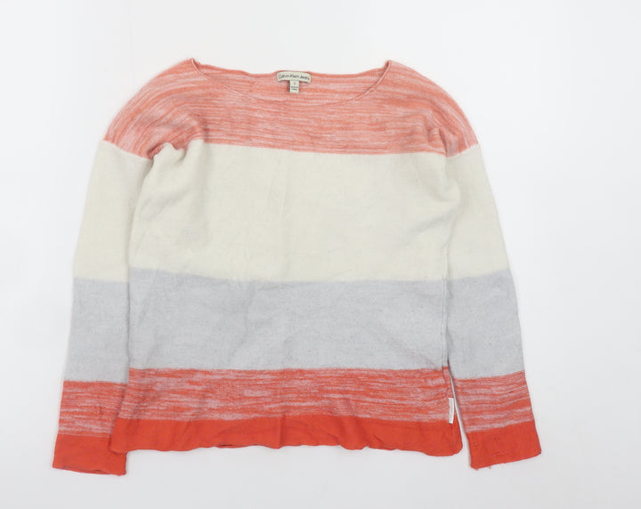 Calvin Klein Jeans Women's Multicoloured Striped Wool Blend Pullover Jumper S