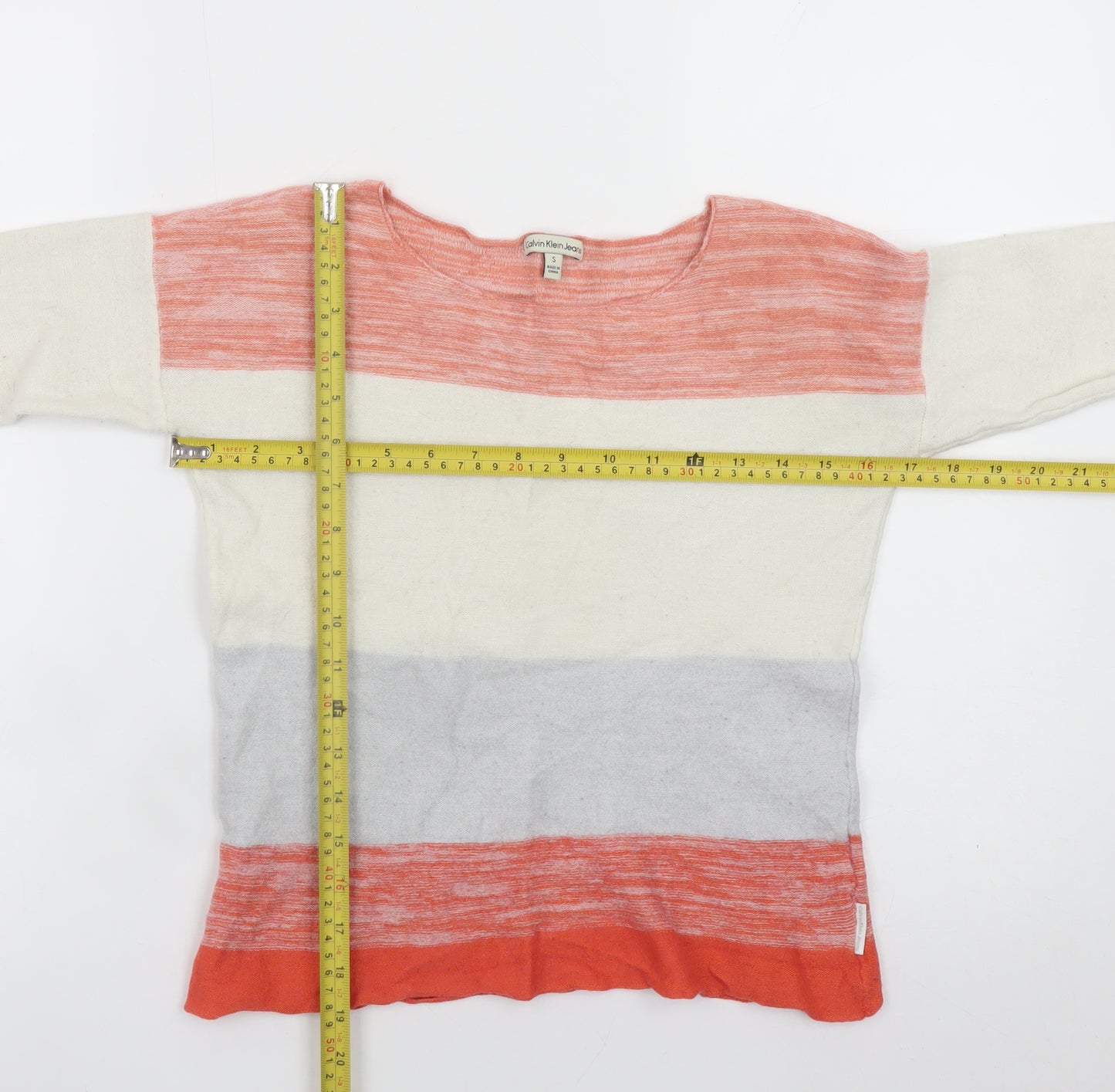 Calvin Klein Jeans Women's Multicoloured Striped Wool Blend Pullover Jumper S