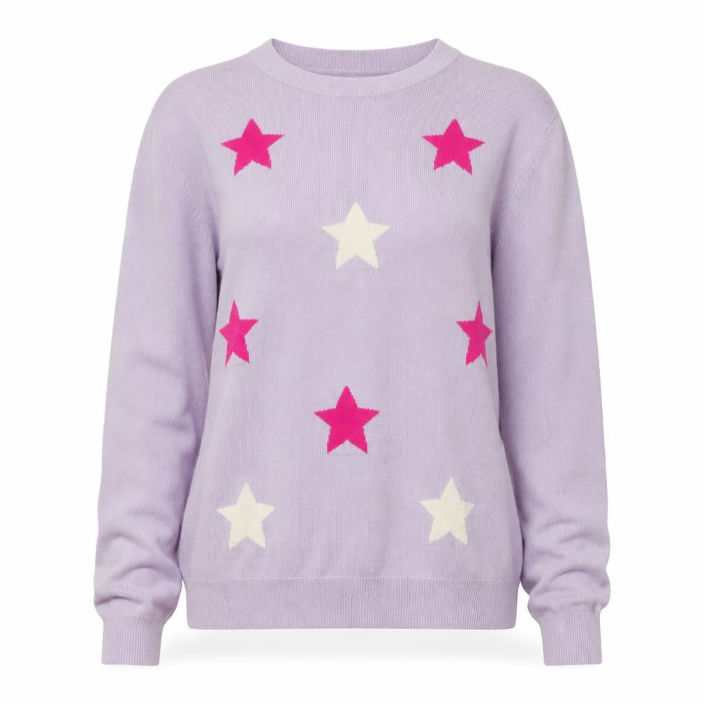 Front view of Amara Reya Women's Purple Star Knit jumper M