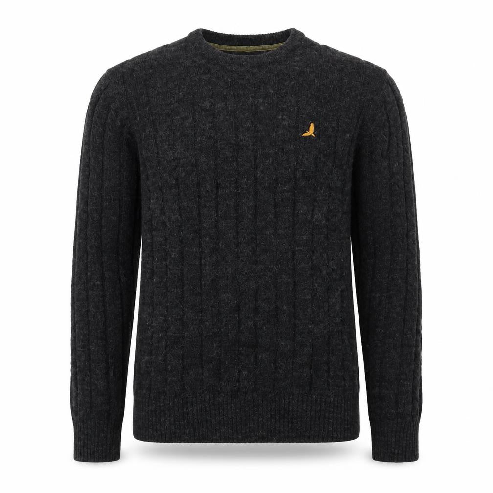Front view of Brave Soul Men's Grey Cable Knit Crew Neck jumper XL