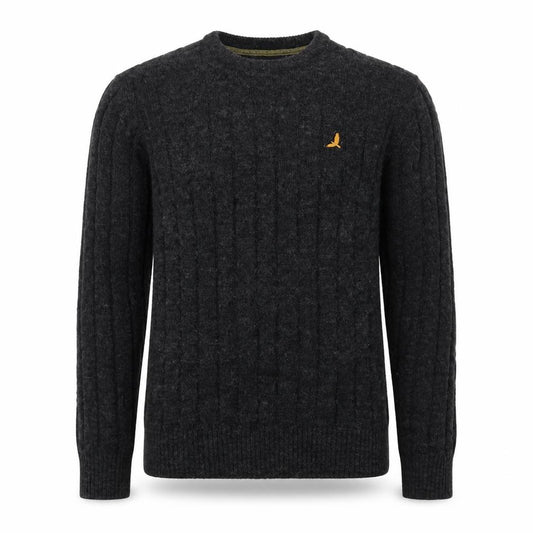 Front view of Brave Soul Men's Grey Cable Knit Crew Neck jumper XL