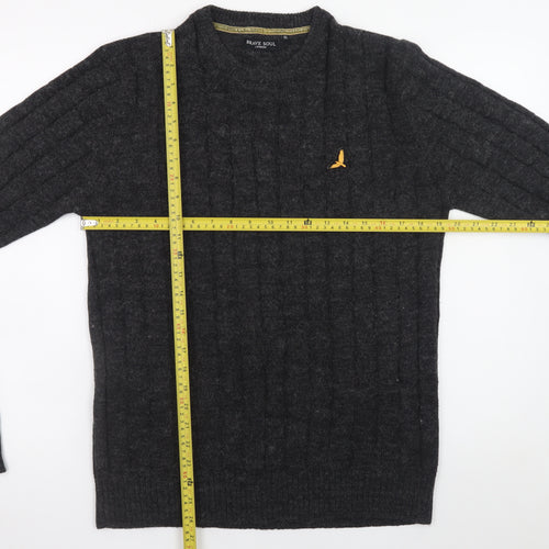 Brave Soul Men's Grey Cable Knit Crew Neck Pullover Jumper XL