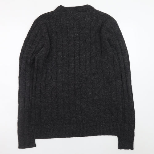 Brave Soul Men's Grey Cable Knit Crew Neck Pullover Jumper XL