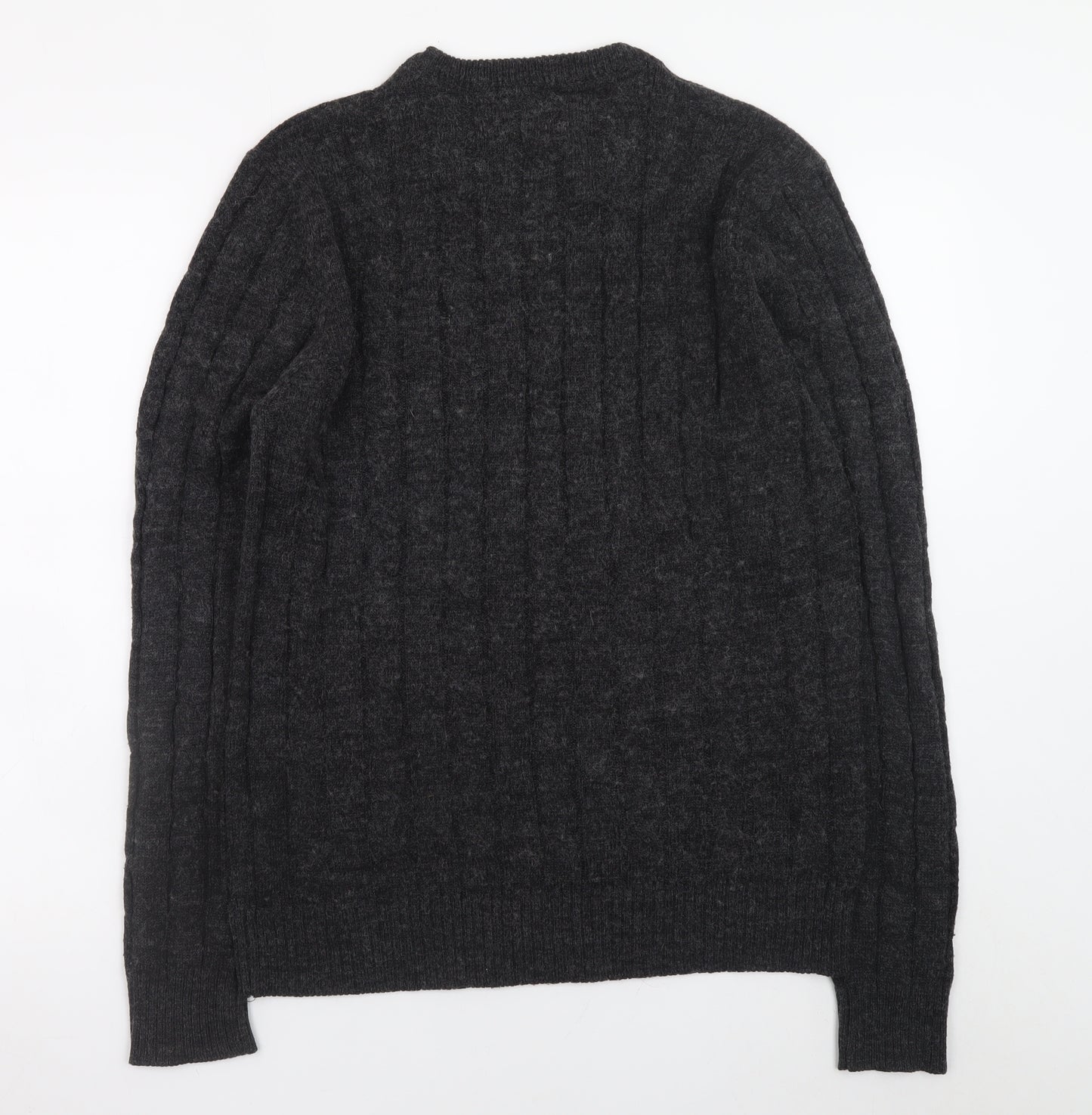 Brave Soul Men's Grey Cable Knit Crew Neck Pullover Jumper XL