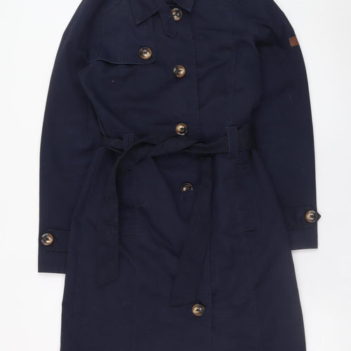 Desires Women's Blue Cotton Trench Coat Belted Long Size S