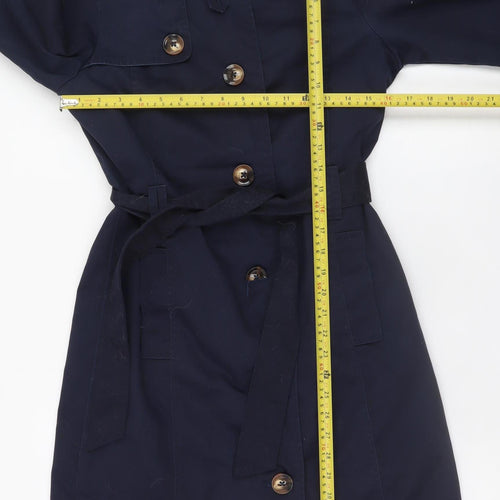 Desires Women's Blue Cotton Trench Coat Belted Long Size S