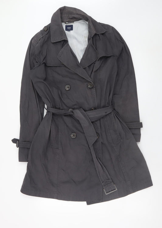 Gap Women's Grey Cotton Trench Coat L Belted Mid-Length Classic