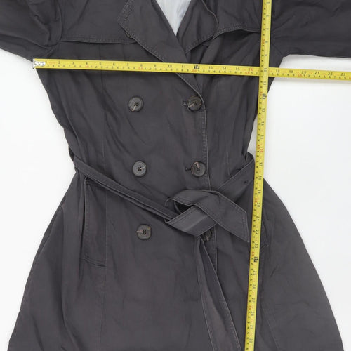 Gap Women's Grey Cotton Trench Coat L Belted Mid-Length Classic