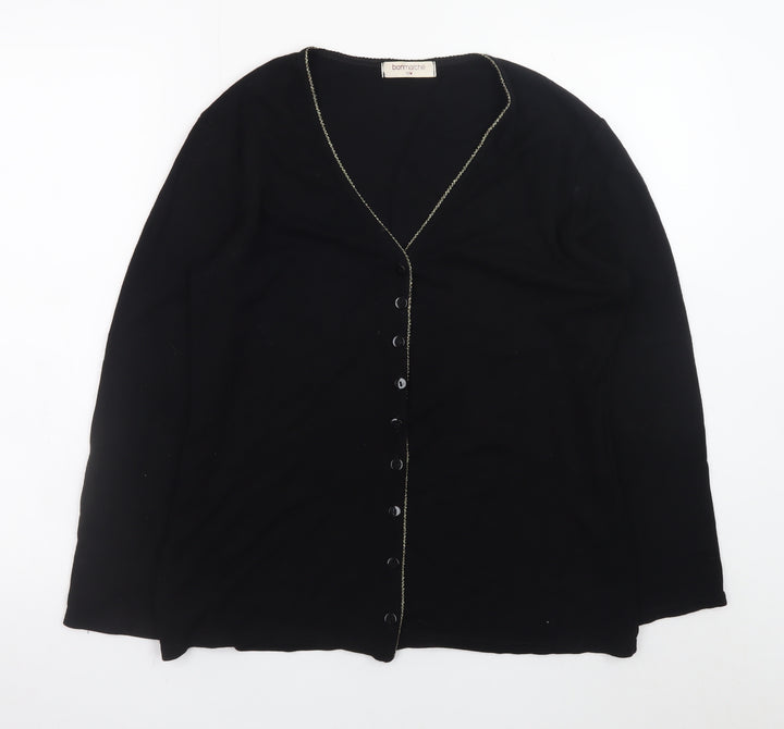 Bonmarché Women's Black V-Neck Button Cardigan S
