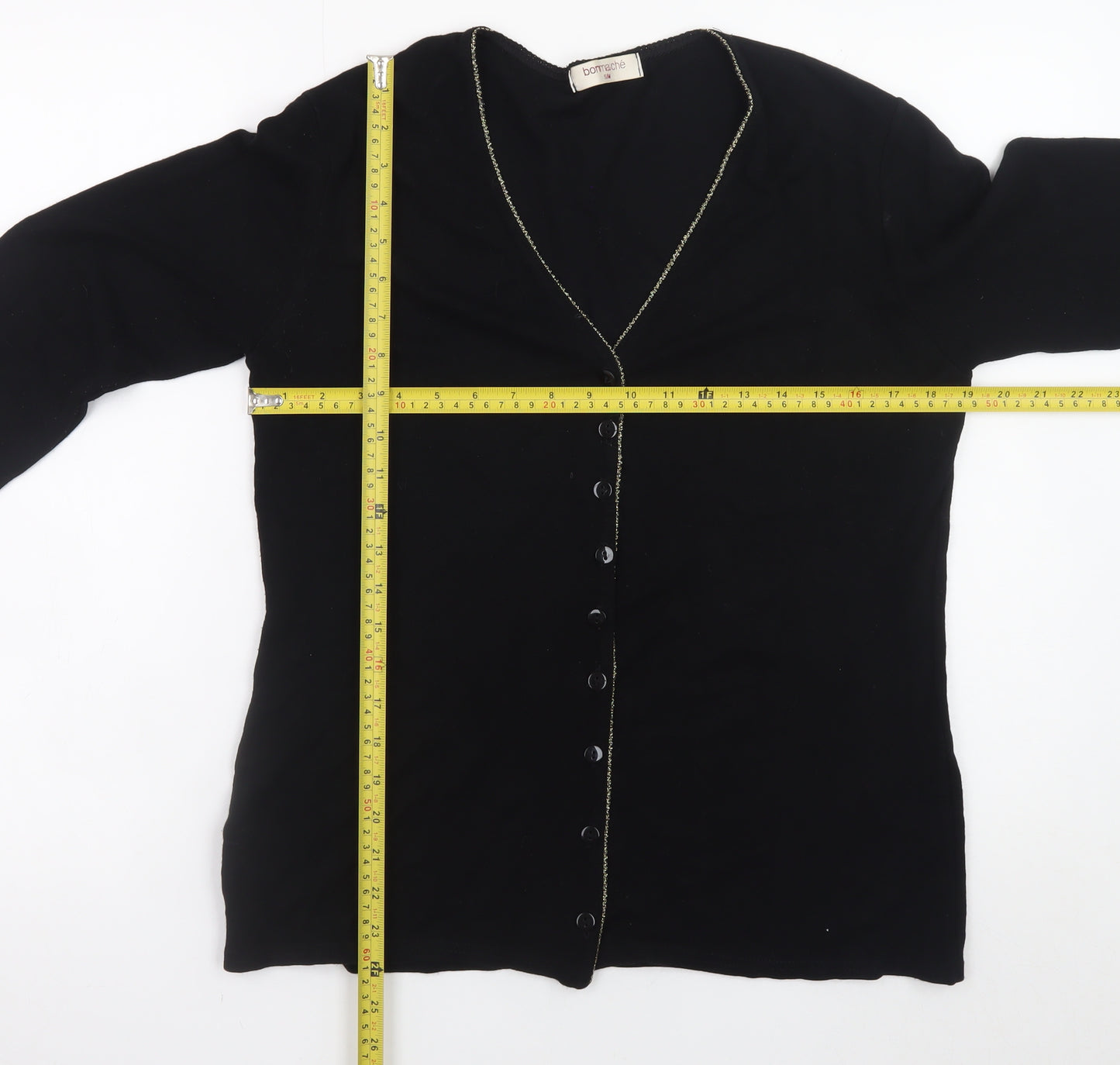 Bonmarché Women's Black V-Neck Button Cardigan S