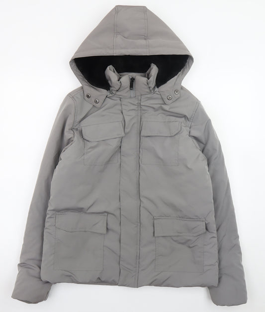 boohooMAN Men's Grey Hooded Puffer Jacket Size S Winter Coat