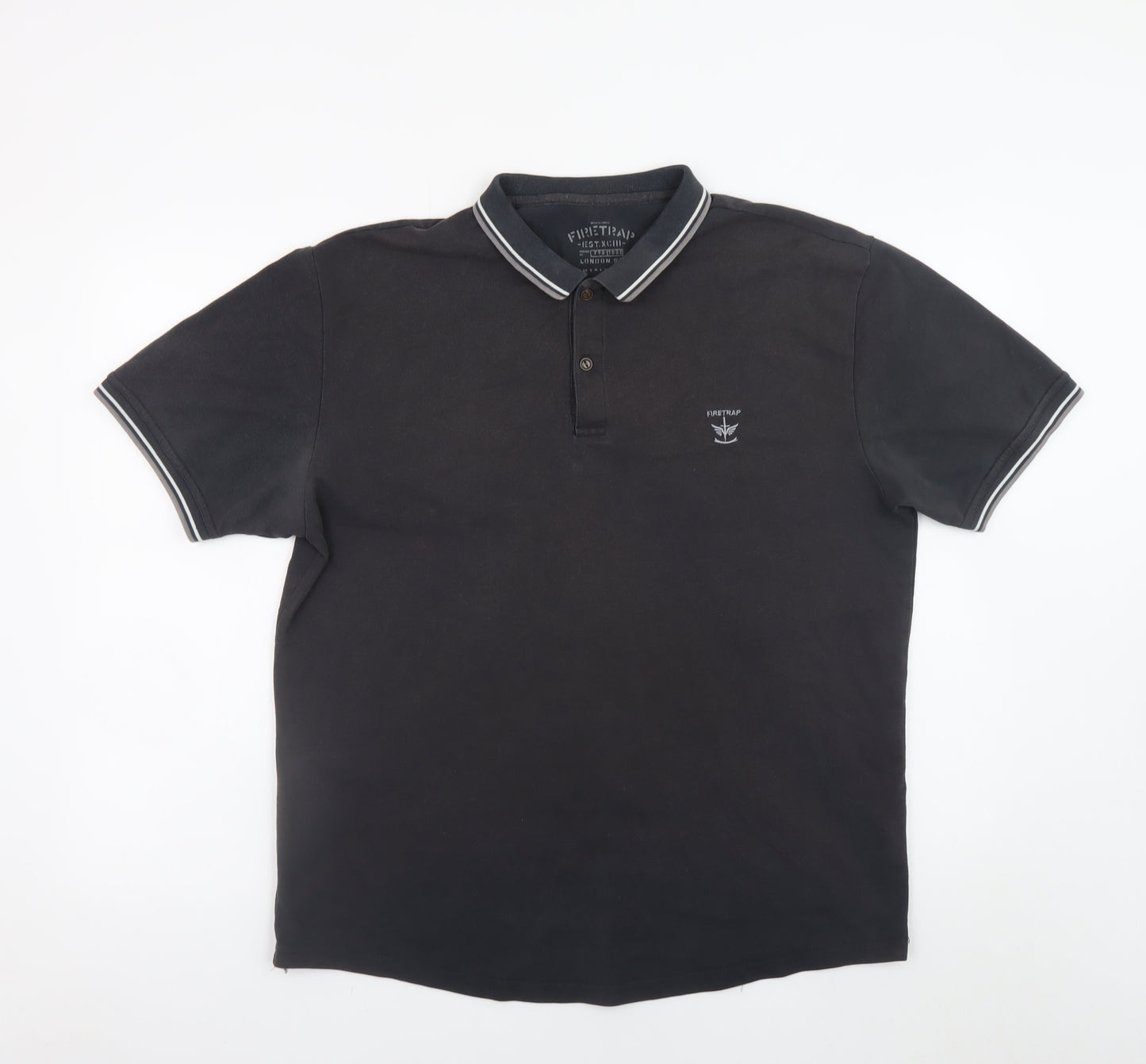 Firetrap Men's Black Short Sleeve Polo Shirt Size 2XL Cotton