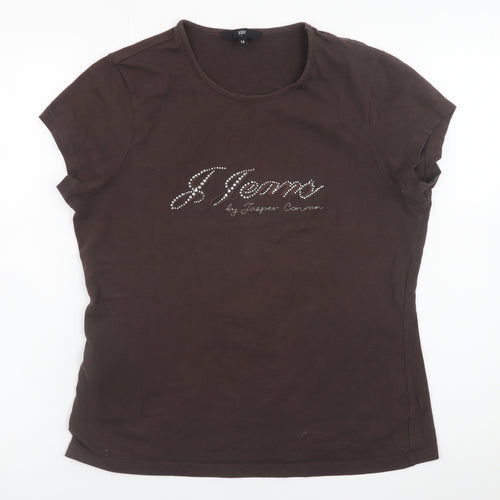 Jasper Conran Womens Brown Rhinestone Cotton T-Shirt Size 16