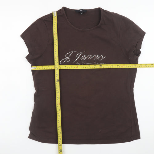 Jasper Conran Womens Brown Rhinestone Cotton T-Shirt Size 16
