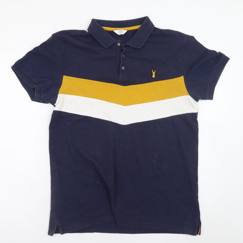 Next Men Blue Colourblock Cotton Polo Shirt L Regular Fit