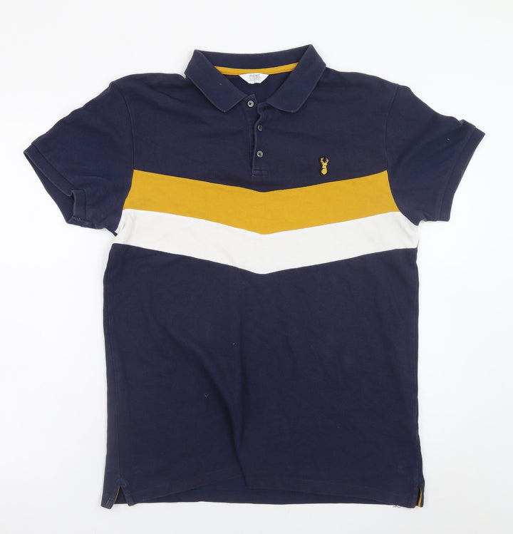 Next Men Blue Colourblock Cotton Polo Shirt L Regular Fit