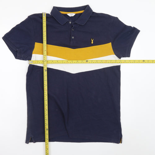 Next Men Blue Colourblock Cotton Polo Shirt L Regular Fit