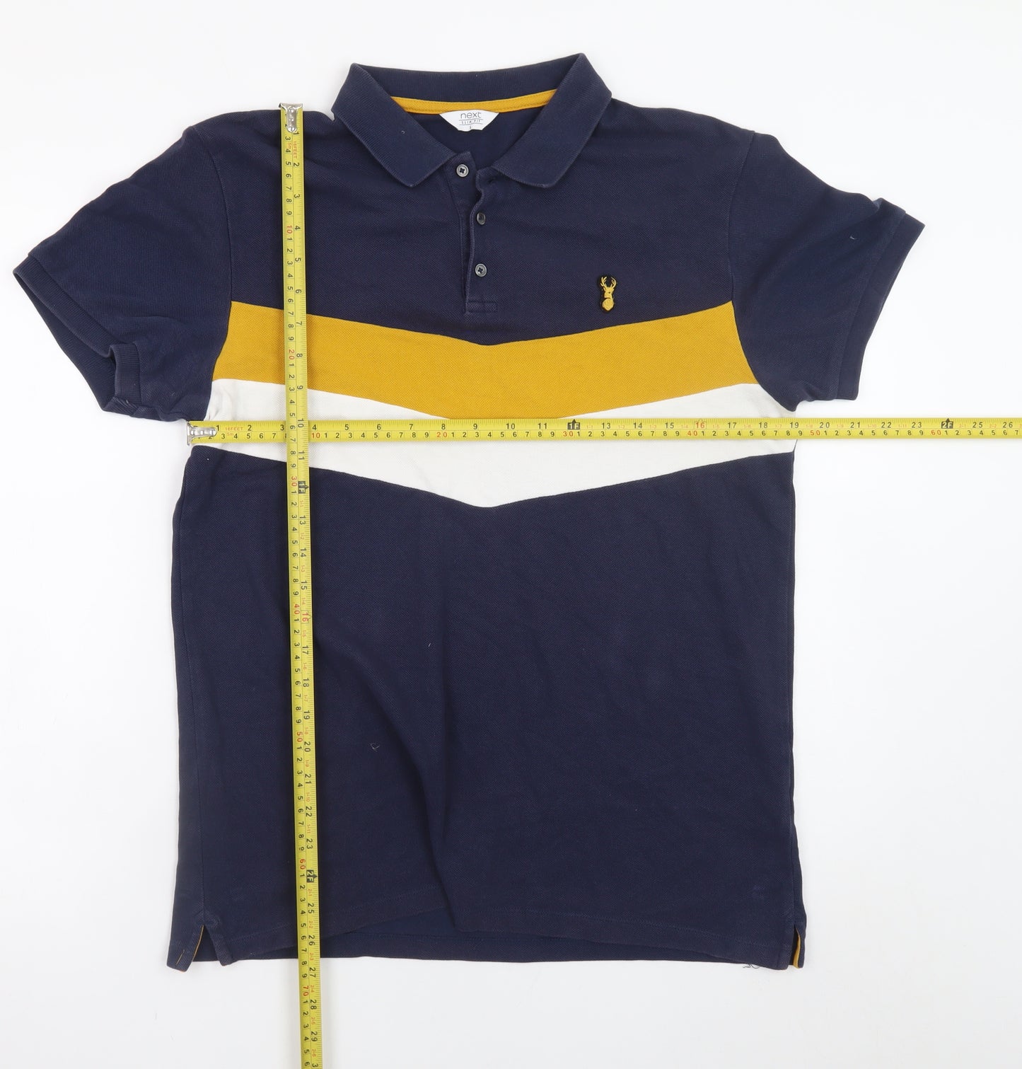 Next Men Blue Colourblock Cotton Polo Shirt L Regular Fit