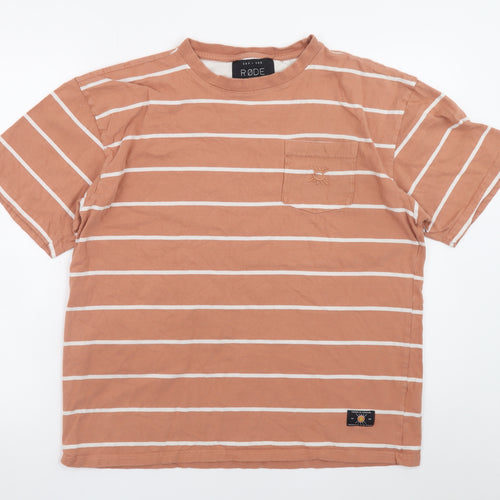 RØDE Mens Brown Striped Cotton Crew Neck T-Shirt Size M