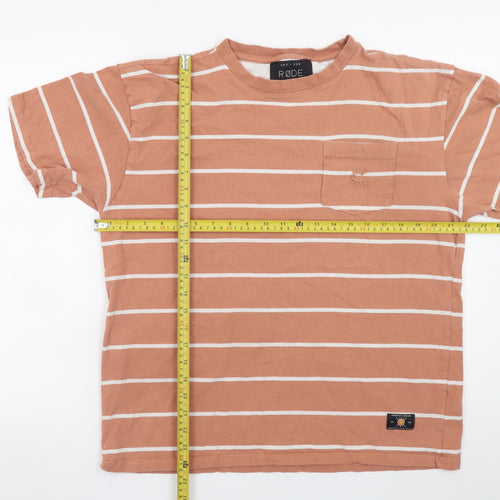 RØDE Mens Brown Striped Cotton Crew Neck T-Shirt Size M