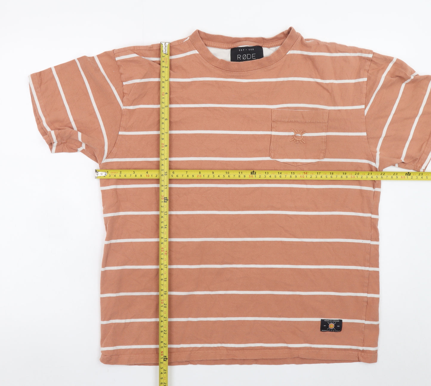 RØDE Mens Brown Striped Cotton Crew Neck T-Shirt Size M