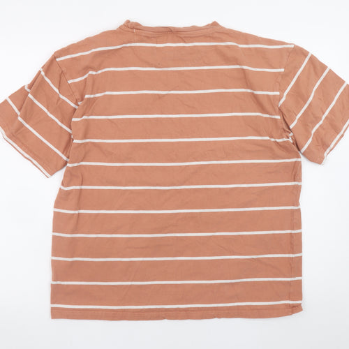 RØDE Mens Brown Striped Cotton Crew Neck T-Shirt Size M
