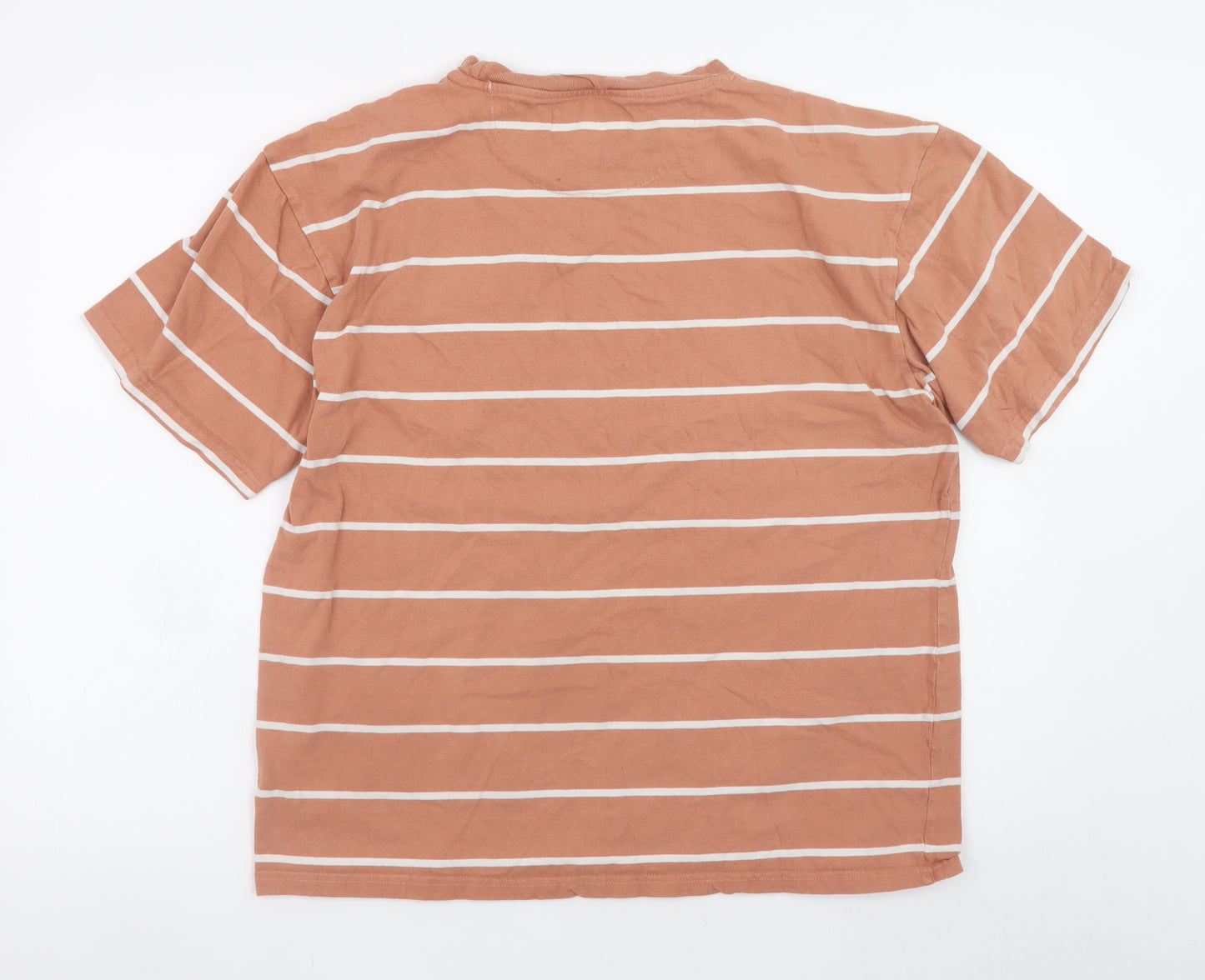 RØDE Mens Brown Striped Cotton Crew Neck T-Shirt Size M