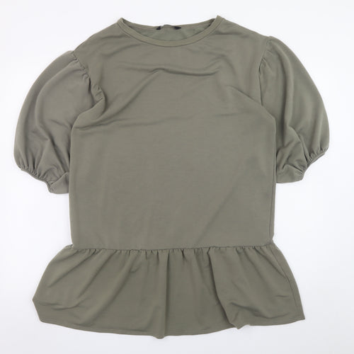 George Womens Khaki 12-14 Peplum Puff Sleeve Casual Dress